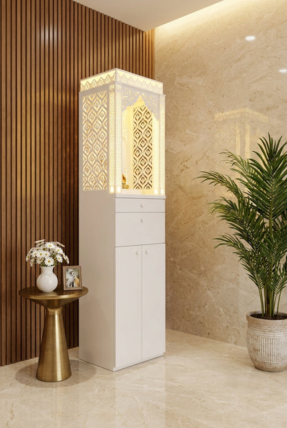 Corian Mandir for Home — Dual-Tone Classic Family Temple — Luxury Home Interior — Satguru Creations