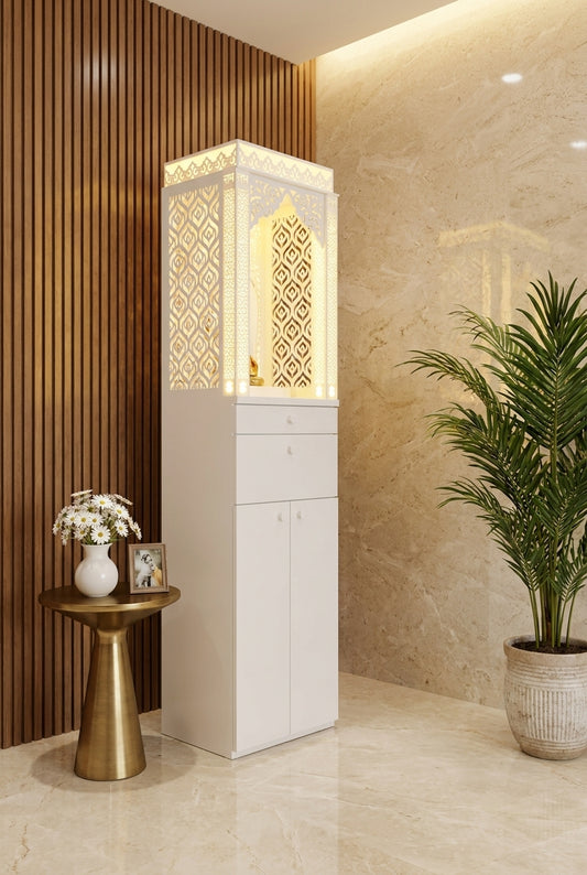 Corian Mandir for Home — Dual-Tone Classic Family Temple — Luxury Home Interior — Satguru Creations