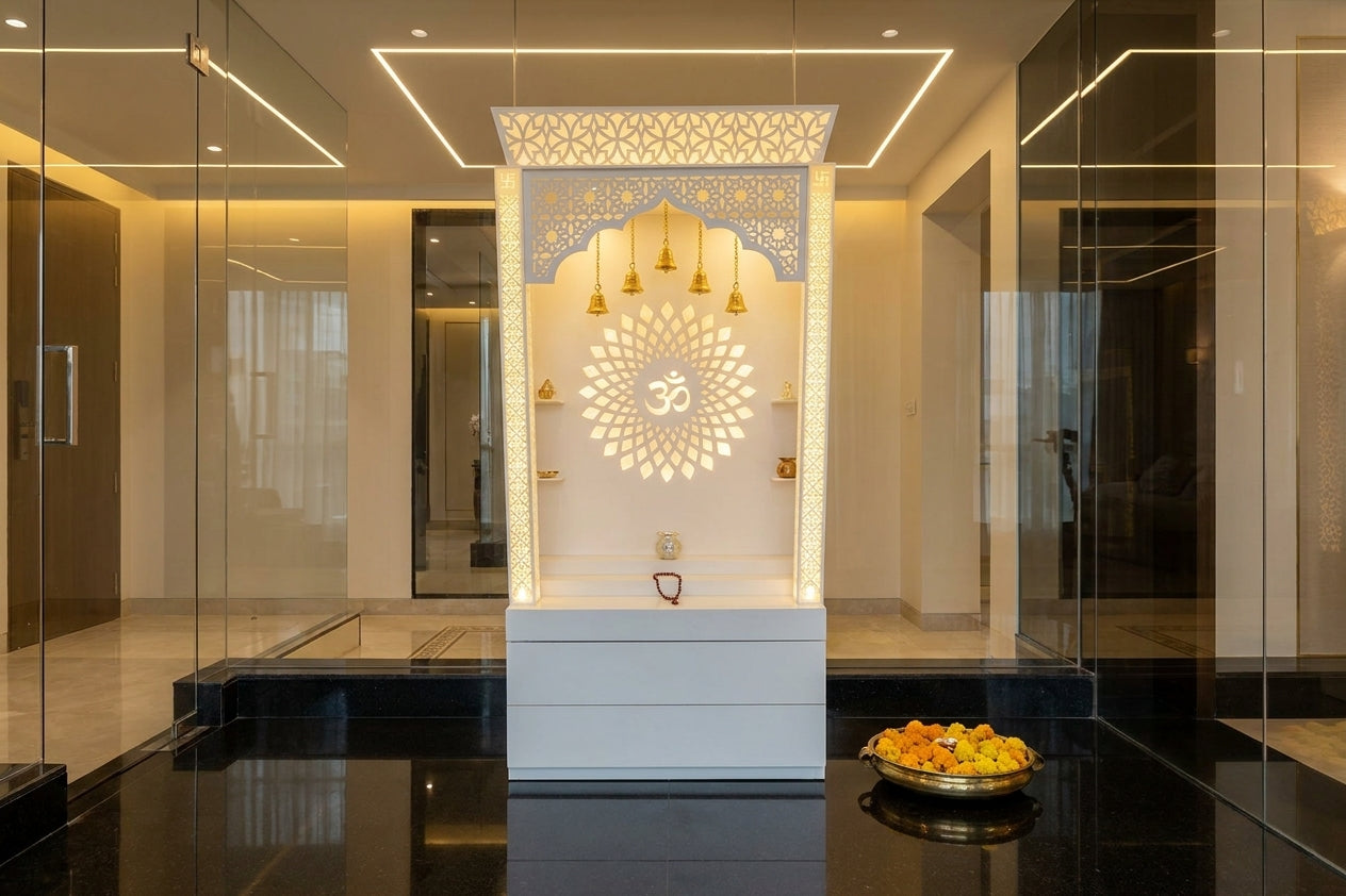 Corian Mandir for Home Online — Pan-India Delivery Temple — Luxury Indian Home Interior — Satguru Creations