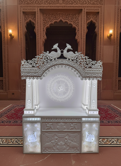 Traditional Pillar Carved Corian Mandir — Hand-Chiselled — Luxury Indian Home Interior — Satguru Creations