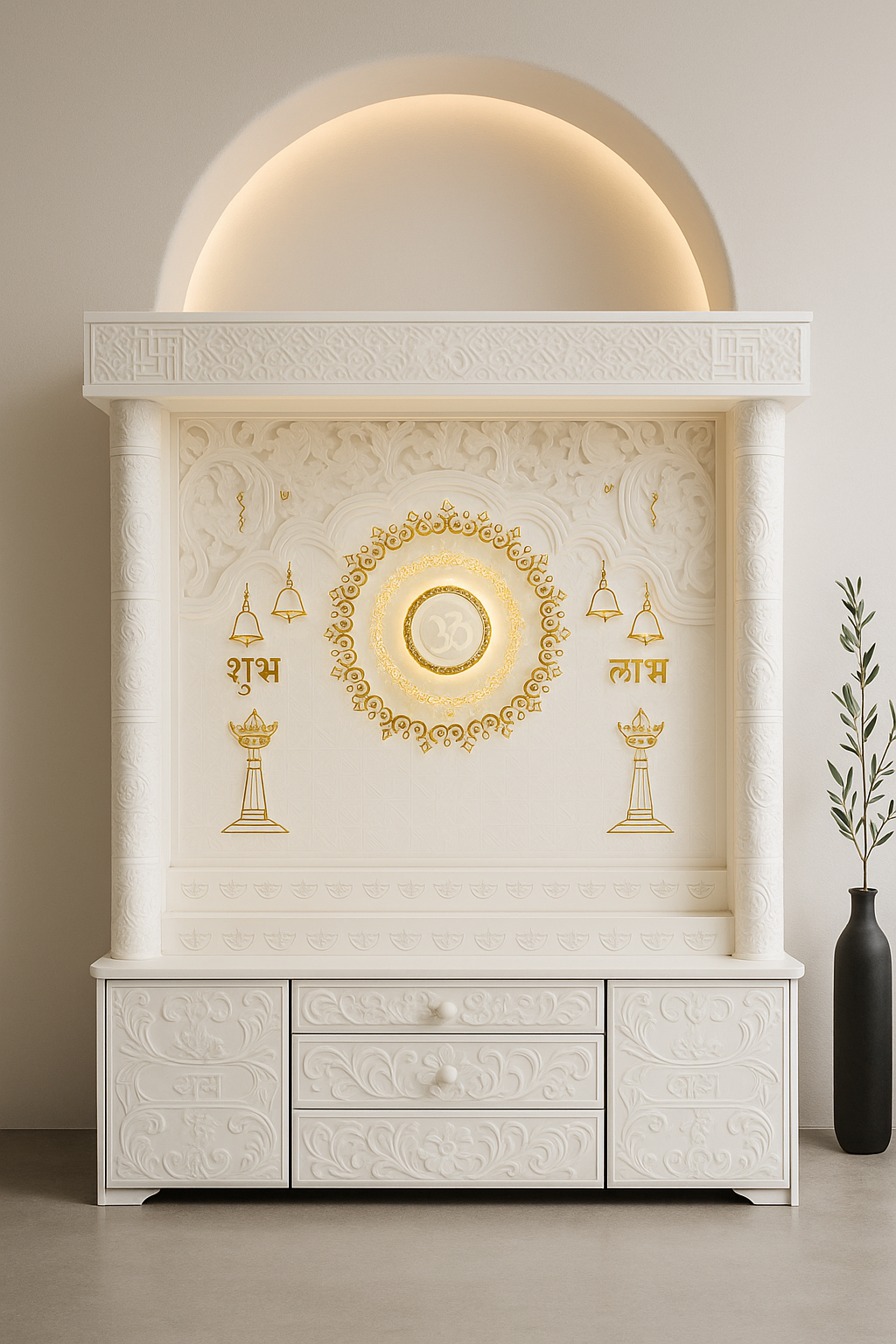 4-Layered Om 3D Corian Temple 2ft x 6ft Wall-Mount — Luxury Indian Home Interior — Satguru Creations