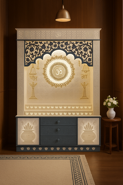 4-Layered Om 3D Corian Temple 2ft x 6ft Wall-Mount — Luxury Indian Home Interior — Satguru Creations