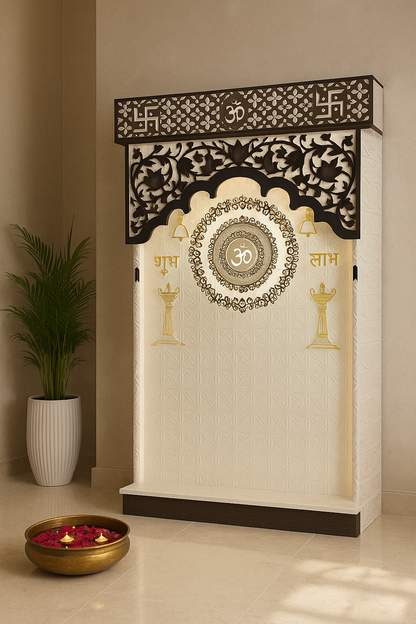 4-Layered Om 3D Corian Temple 2ft x 6ft Wall-Mount — Luxury Indian Home Interior — Satguru Creations
