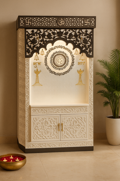 4-Layered Om 3D Corian Temple 2ft x 6ft Wall-Mount — Luxury Indian Home Interior — Satguru Creations