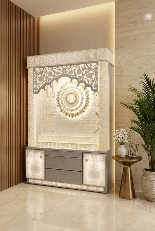 4-Layered Om 3D Corian Designer Temple 4ft x 6ft — Luxury Home Interior — Satguru Creations