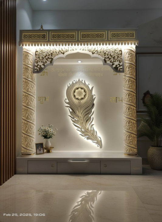 Corian Marble Temple — 6 ft Regal Round Pillar Home Mandir — Luxury Home Interior — Satguru Creations