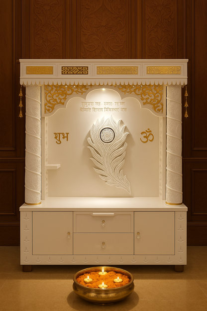 Corian Marble Temple — 6 ft Regal Round Pillar Home Mandir — Luxury Indian Home Interior — Satguru Creations
