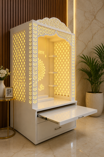 corian mandir side view plywood
