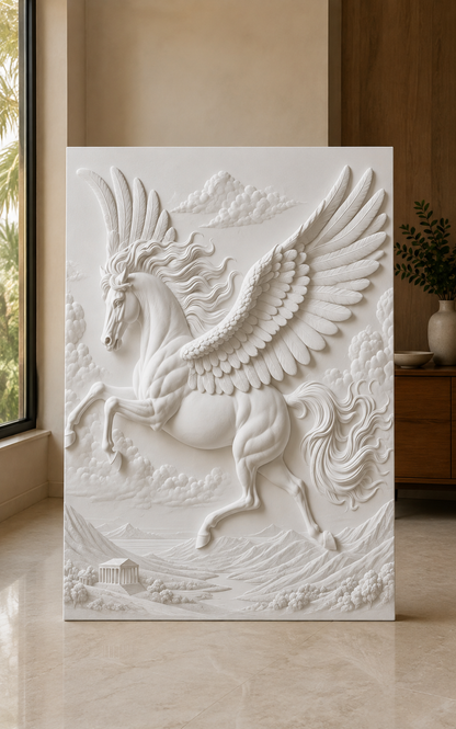 Pegasus Cloudflight satin white Corian wall panel, front view in the Malabar Hill formal living room