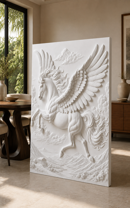 Pegasus Cloudflight satin white Corian wall panel, right view in the BKC collector's study