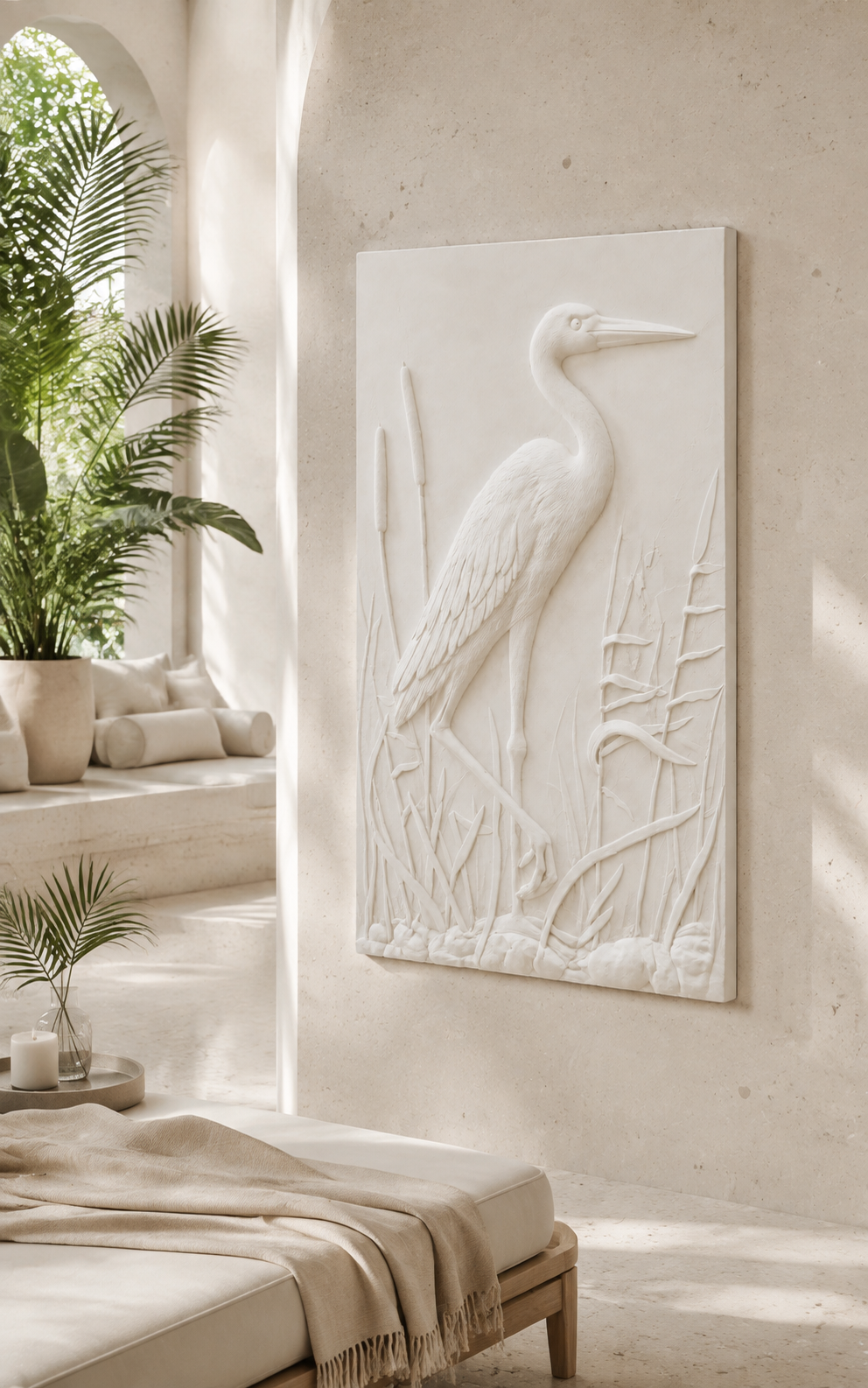 Crane Reed Passage satin white Corian wall panel, right view in the Powai wellness lounge