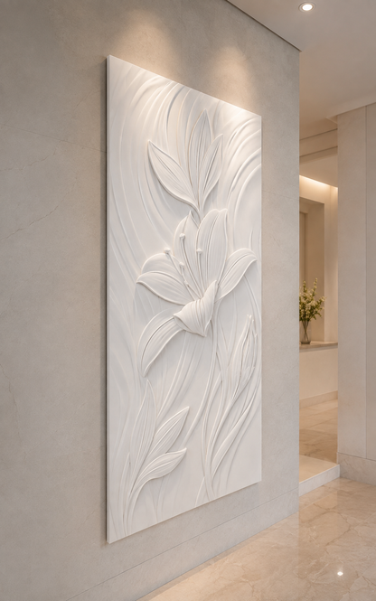 Lily Arc satin white Corian wall panel, right view in the Peddar Road entrance passage