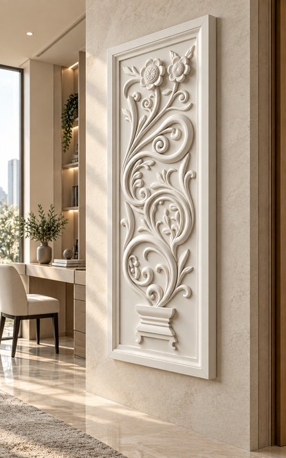 Pedestal Vine Flourish Corian Wall Panel, right view in the BKC study passage