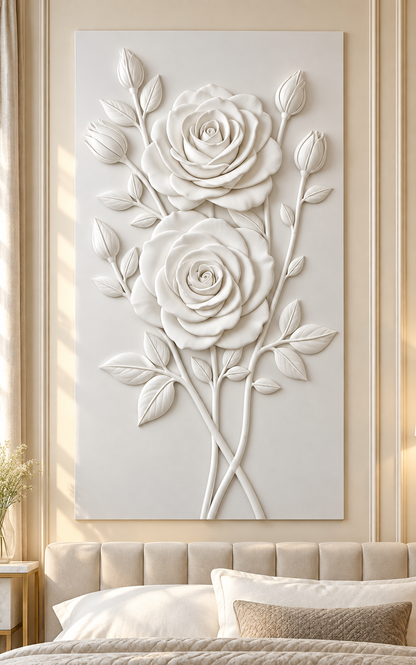 Twin Rose Arbor Corian Wall Panel in satin white Corian, front view in a Malabar Hill bedroom