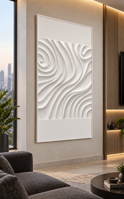 Quadrant Arc Mosaic Corian Wall Panel, left view in the BKC media lounge