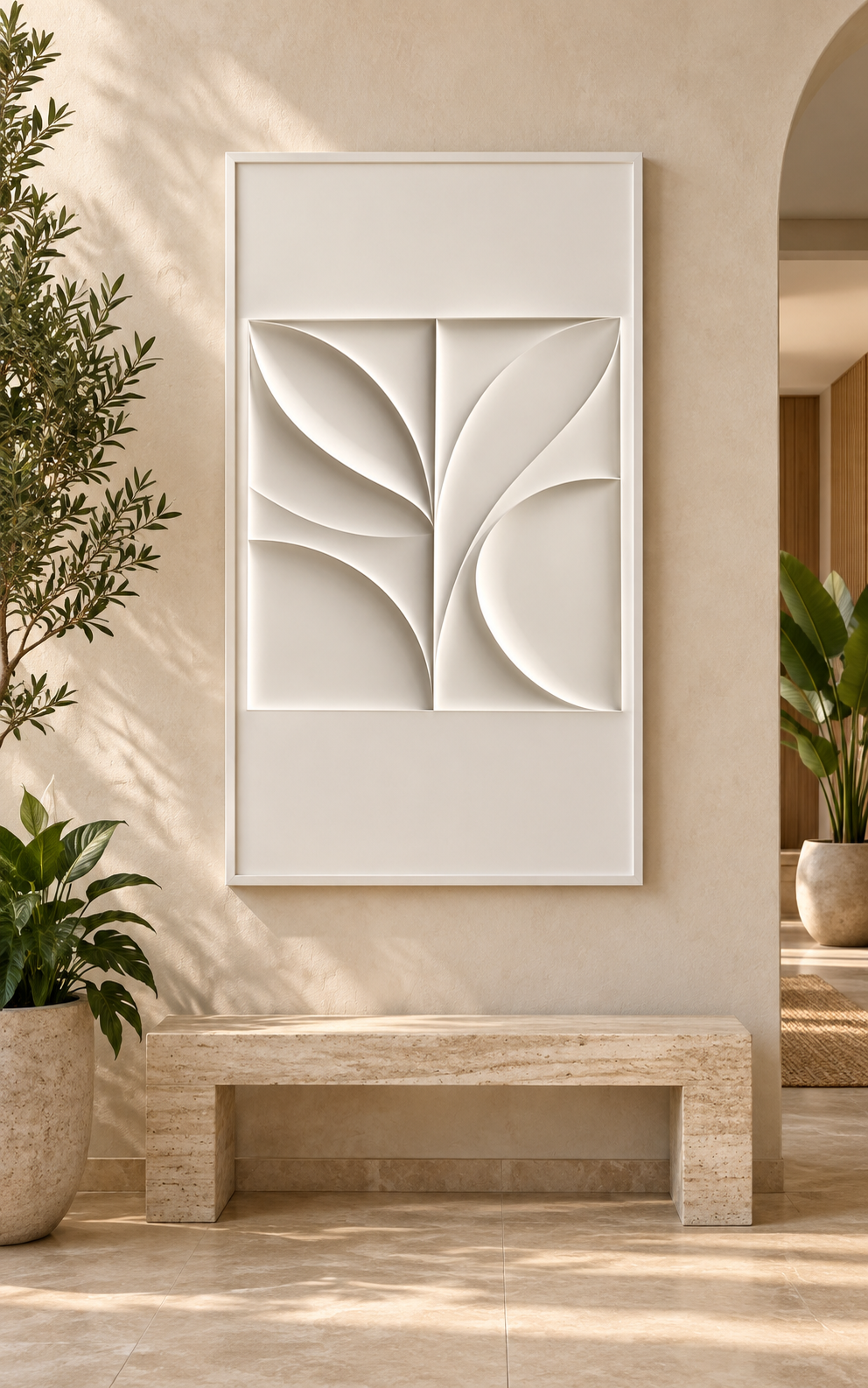 Four-Petal Aperture Corian Wall Panel, front view in the Bandra wellness foyer
