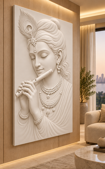 Krishna Flute Serenity Corian Wall Panel, left view in the Malabar Hill meditation lounge