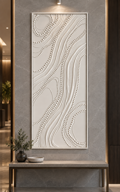 Beaded S-Current Corian Wall Panel, front view in the BKC executive foyer