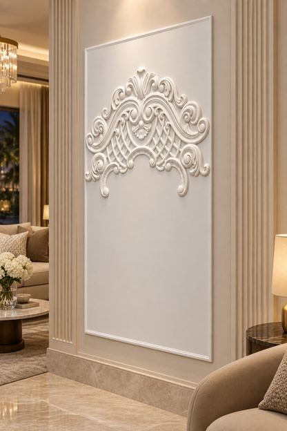 Regency Lattice Canopy Corian Wall Panel, right view in the Juhu formal lounge