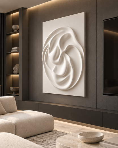 Orbital Fold Quintet Corian Wall Panel, left view in the BKC media room