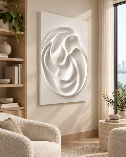 Orbital Fold Quintet Corian Wall Panel, right view in the Powai study