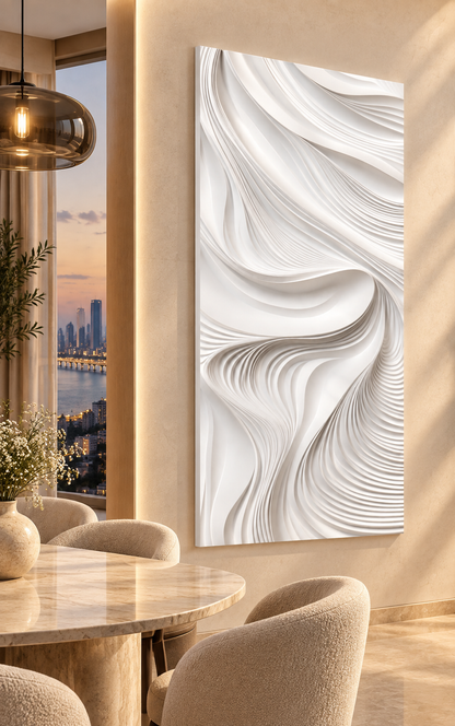 Silken Saddle Flow Corian Wall Panel, right view in the Bandra dining salon