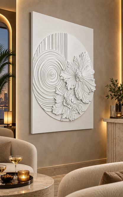 Aster Spiral Roundel Corian Wall Panel, right view in the Worli cocktail lounge