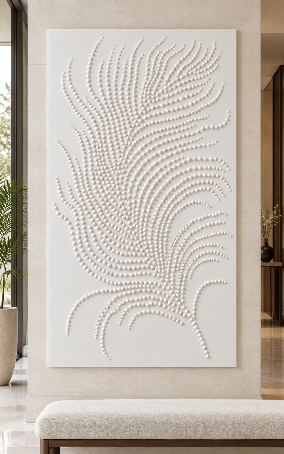 Beaded Plume Corian Wall Panel, front view in the Malabar Hill entrance foyer