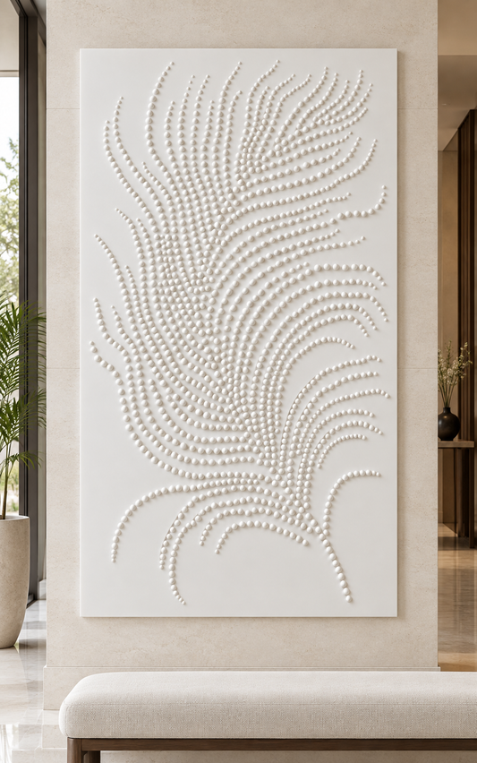 Beaded Plume Corian Wall Panel, front view in the Malabar Hill entrance foyer