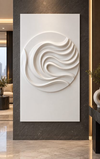 Spiral Tide Medallion Corian Wall Panel, front view in the Altamount Road entrance lounge