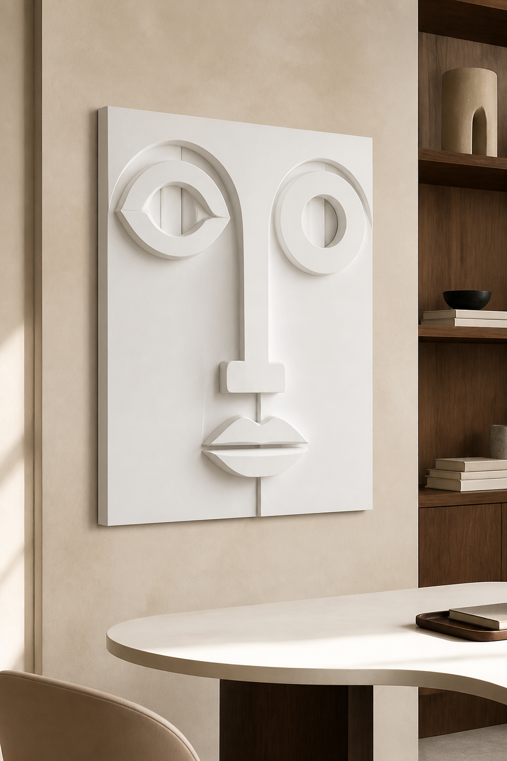 Offset Gaze white Corian wall panel left angle in creative Mumbai home studio