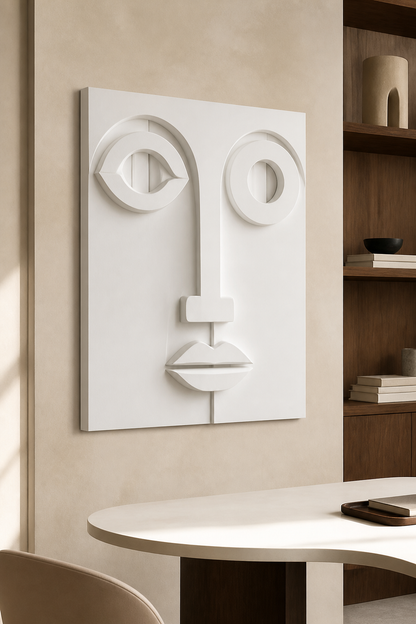 Offset Gaze white Corian wall panel left angle in creative Mumbai home studio