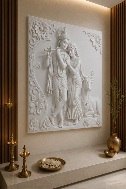 Vrindavan Grace white Corian wall panel right angle in quiet Powai family-room feature wall