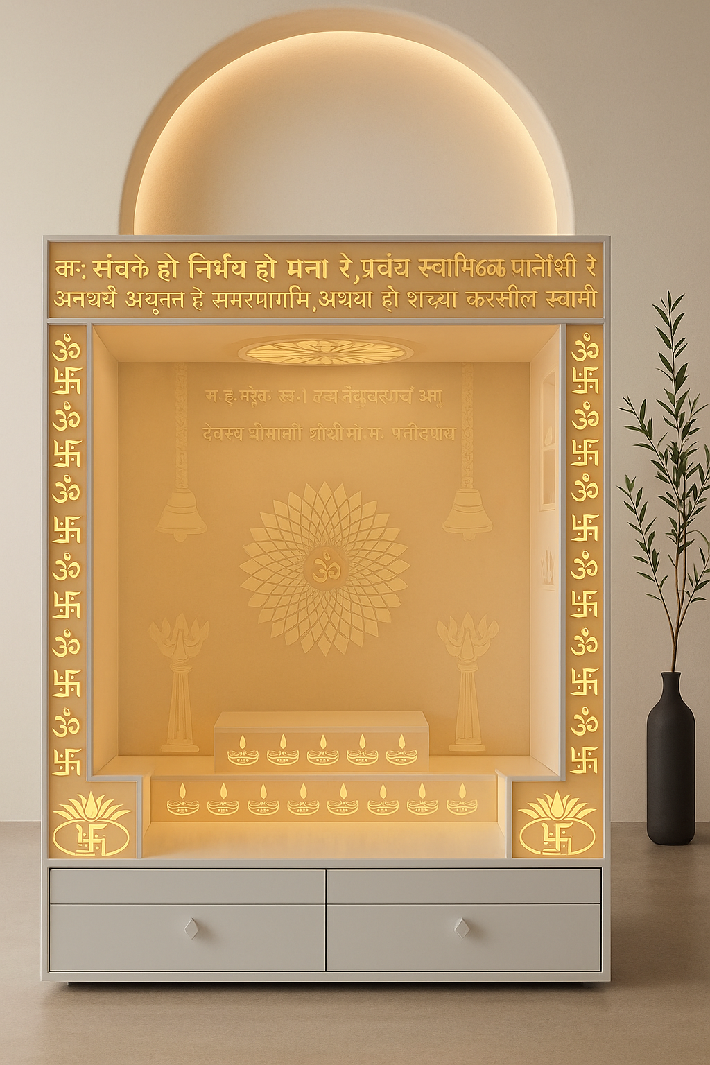 Designer Corian Mandir — Statement Pooja Centrepiece — Luxury Indian Home Interior — Satguru Creations