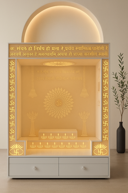 Designer Corian Mandir — Statement Pooja Centrepiece — Luxury Indian Home Interior — Satguru Creations