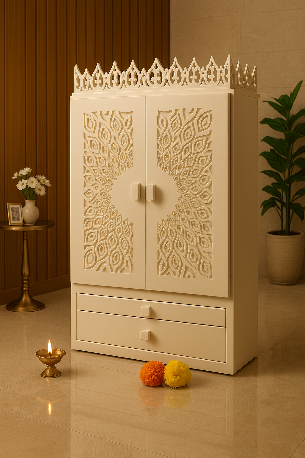 Designer Jain Corian Marble Temple — Premium Mandir — Luxury Indian Home Interior — Satguru Creations