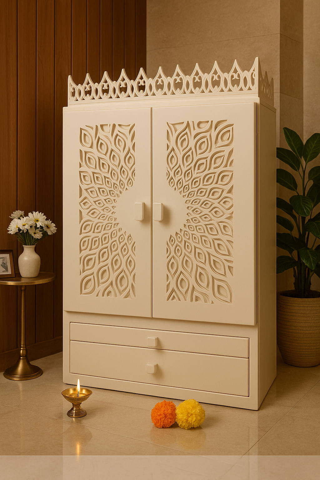 Designer Jain Corian Marble Temple — Premium Mandir — Luxury Indian Home Interior — Satguru Creations
