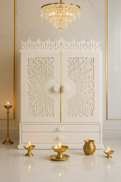 Designer Jain Corian Marble Temple — Premium Mandir — Luxury Indian Home Interior — Satguru Creations