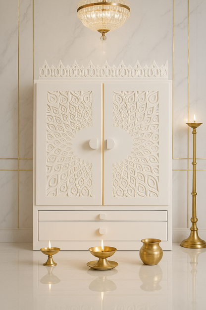 Designer Jain Corian Marble Temple — Premium Mandir — Luxury Indian Home Interior — Satguru Creations