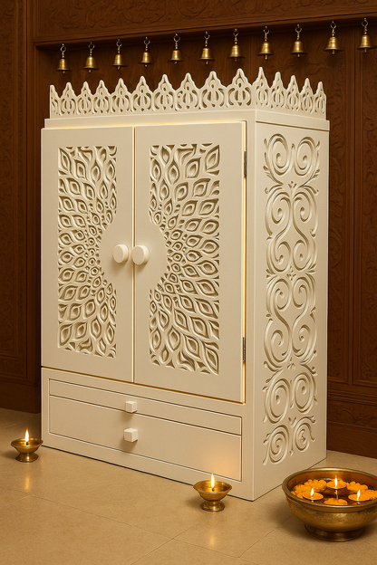 Designer Jain Corian Marble Temple — Premium Mandir — Luxury Indian Home Interior — Satguru Creations