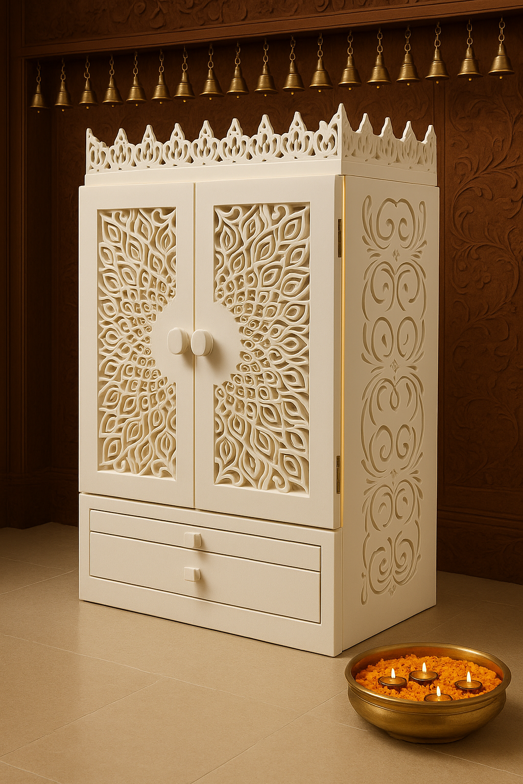 Designer Jain Corian Marble Temple — Premium Mandir — Luxury Indian Home Interior — Satguru Creations