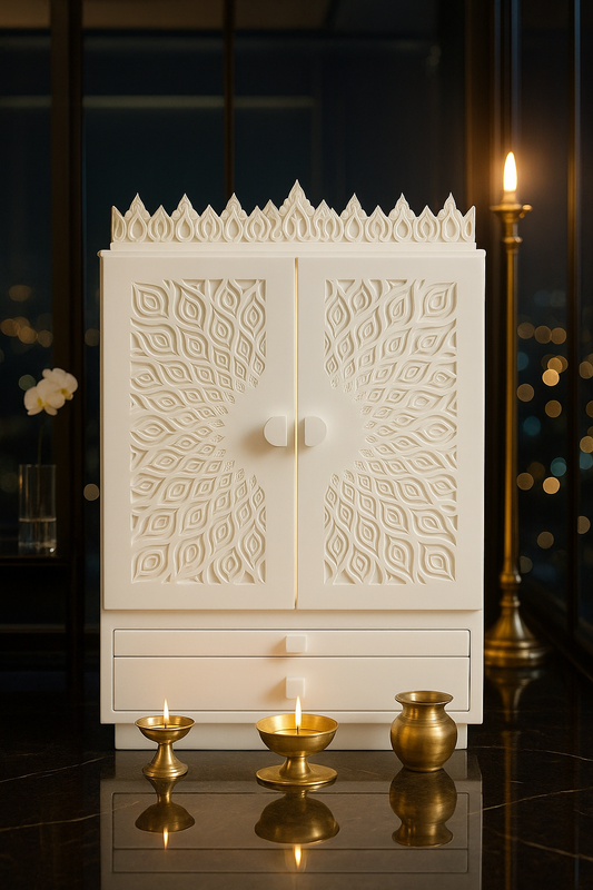 Designer Jain Corian Marble Temple — Premium Mandir — Luxury Indian Home Interior — Satguru Creations