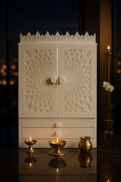 Designer Jain Corian Marble Temple — Premium Mandir — Luxury Indian Home Interior — Satguru Creations