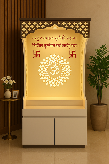 Elegant Acrylic Home Temple Design — Designer Pooja Unit — Luxury Indian Home Interior — Satguru Creations