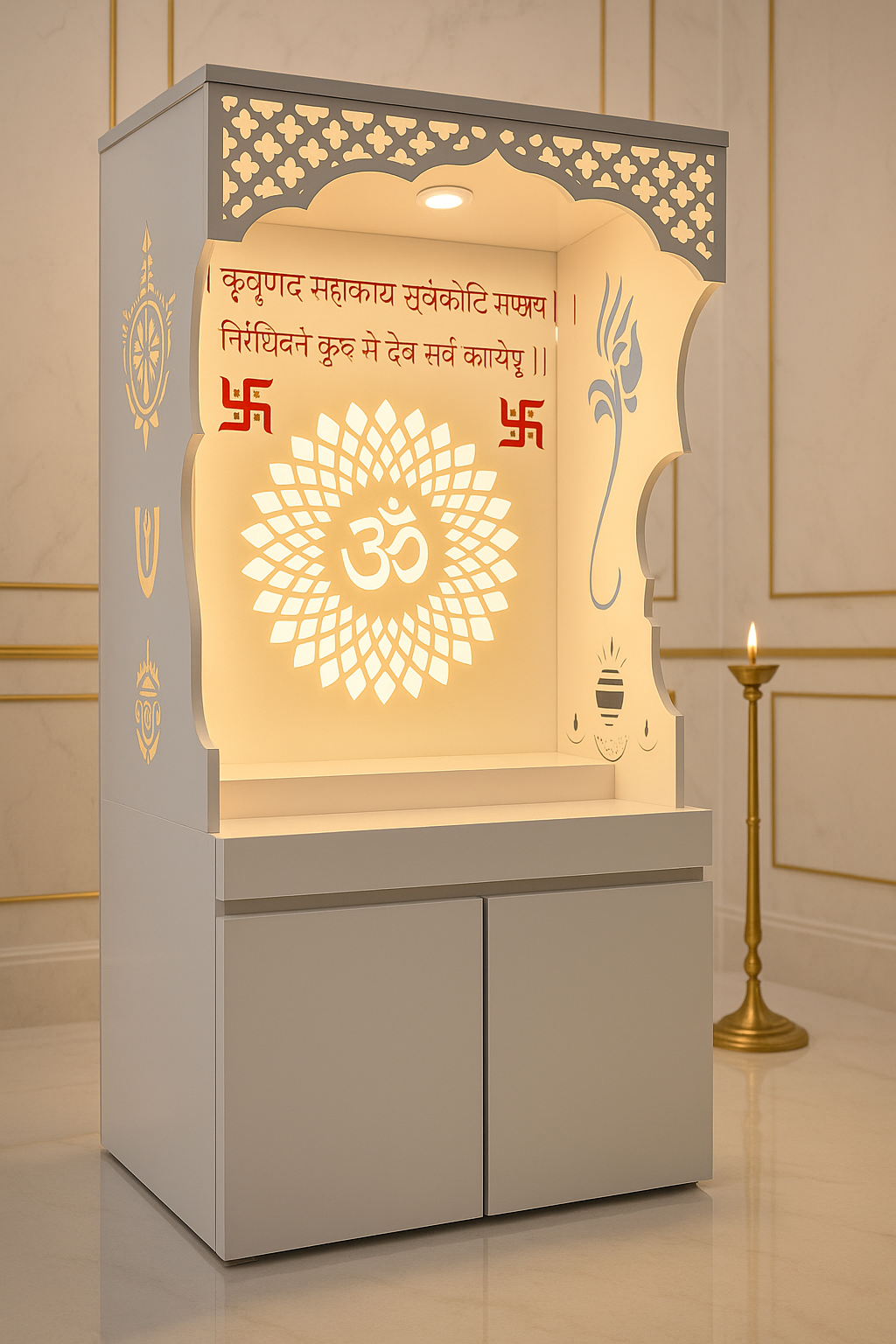 Elegant Acrylic Home Temple Design — Designer Pooja Unit — Luxury Indian Home Interior — Satguru Creations