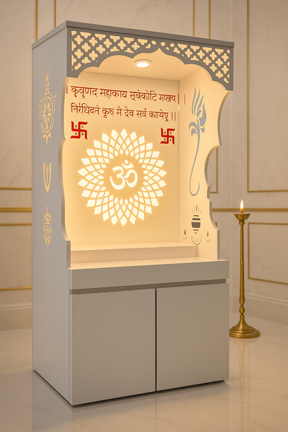 Elegant Acrylic Home Temple Design — Designer Pooja Unit — Luxury Indian Home Interior — Satguru Creations