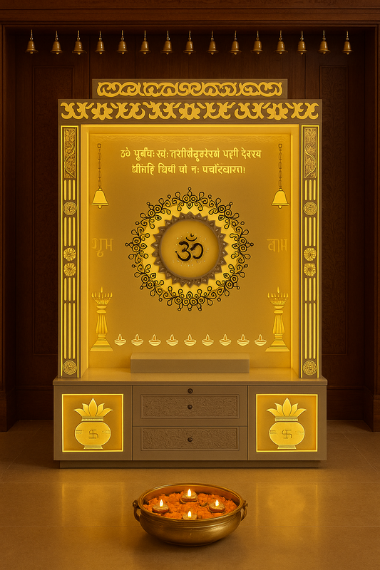 Exotic Designer Corian Temple for Home — Luxury Mandir — Luxury Indian Home Interior — Satguru Creations