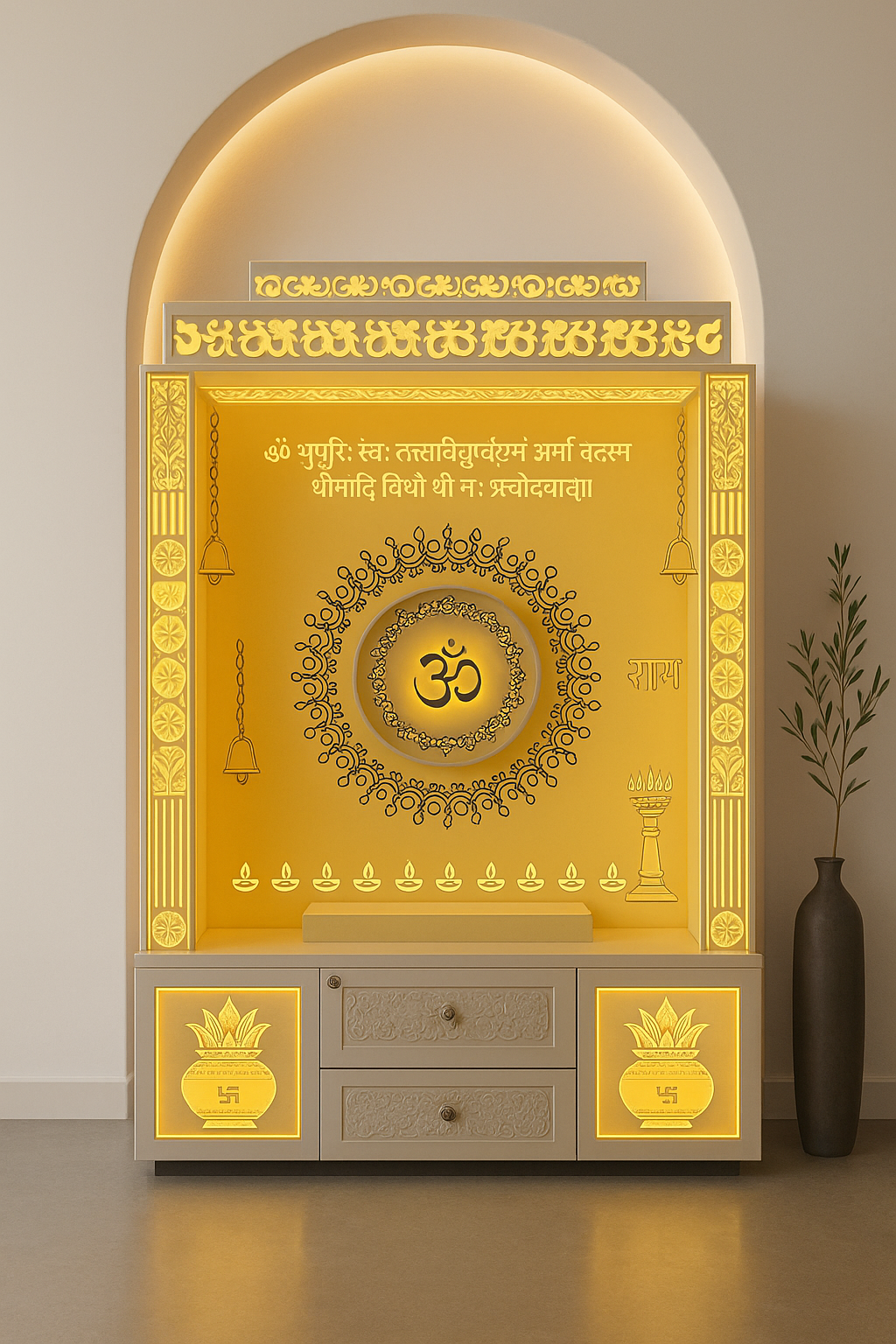 Exotic Designer Corian Temple for Home — Luxury Mandir — Luxury Indian Home Interior — Satguru Creations