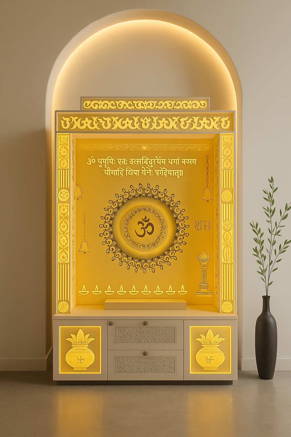 Exotic Designer Corian Temple for Home — Luxury Mandir — Luxury Indian Home Interior — Satguru Creations