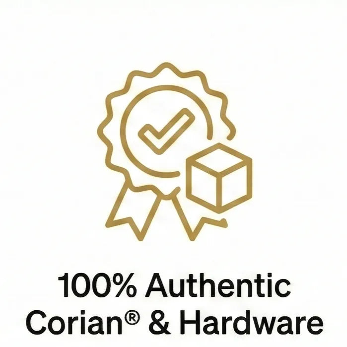 Certified 100% authentic Corian and branded acrylic solid surface materials used for durable, high-end luxury home mandirs and temples